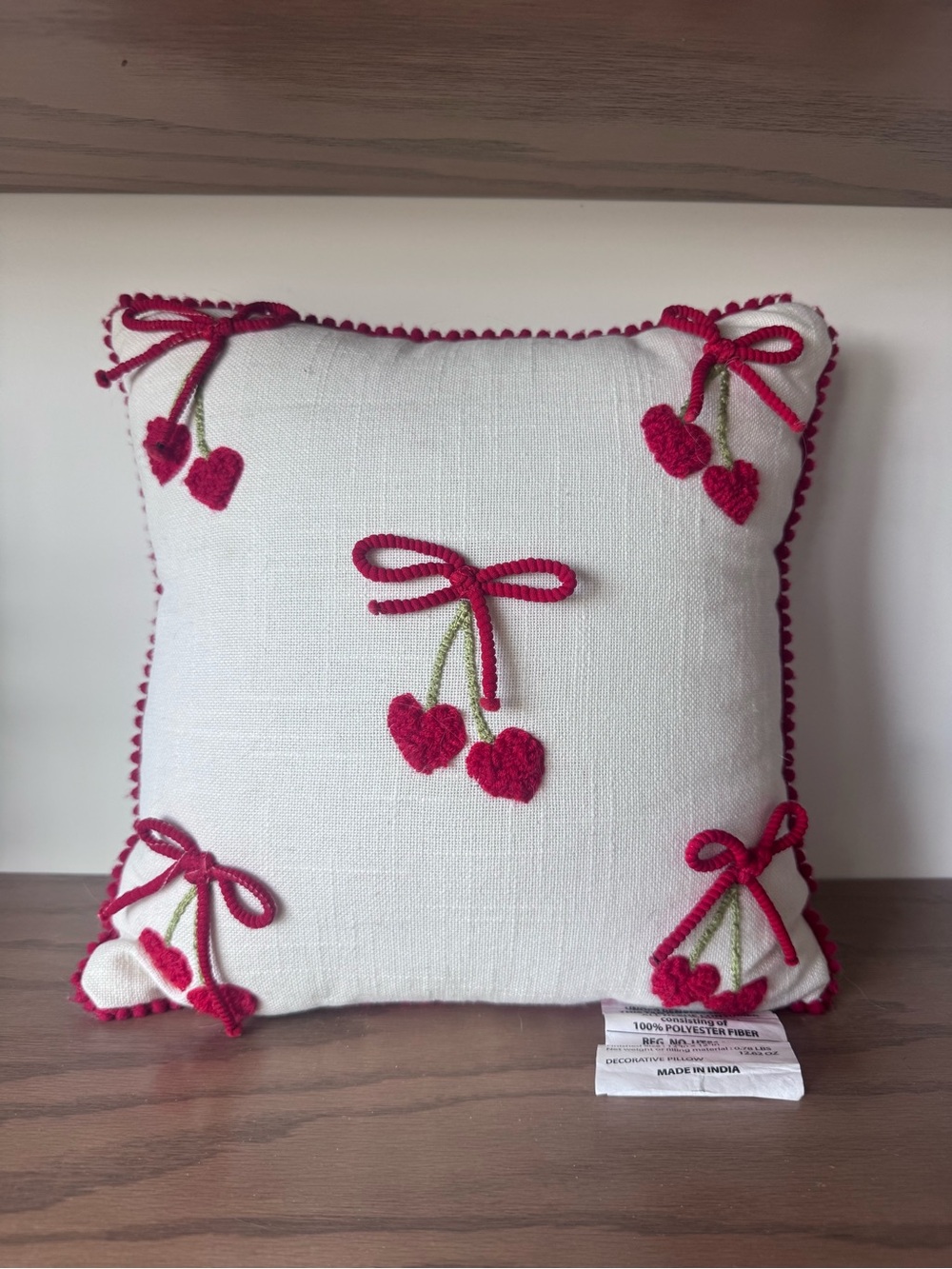 Hearts & Kisses Cherry Bow Pillow